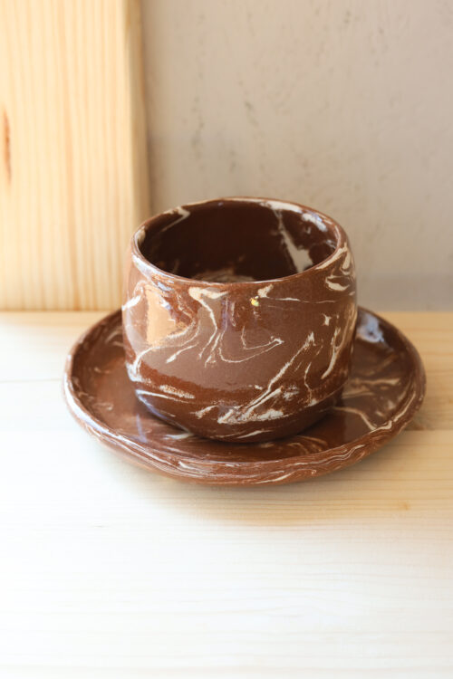 burgundy white marble cappuccino cup with saucer