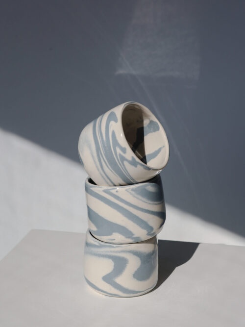 blue white marble cup