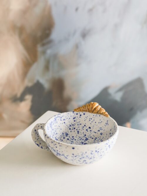 French speckled blue croissant cappuccino cup