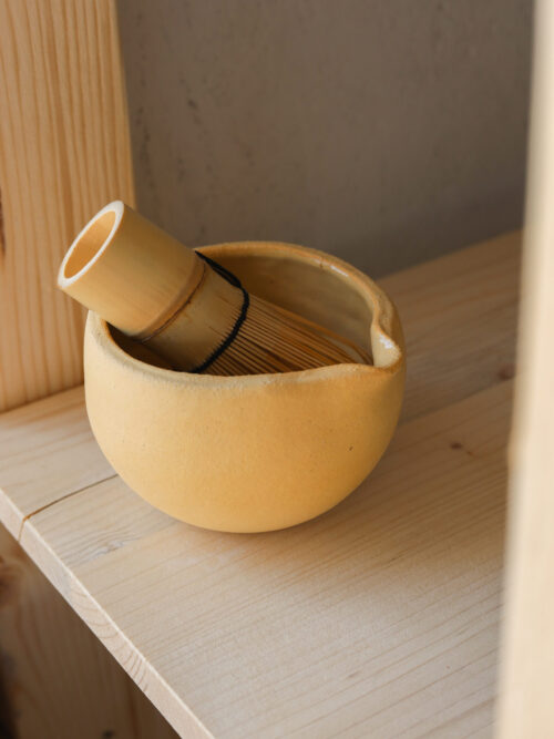 textured yellow matcha bowl