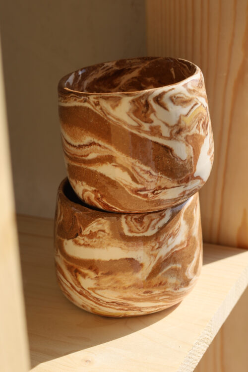 yellow white brown marble cappuccino cup