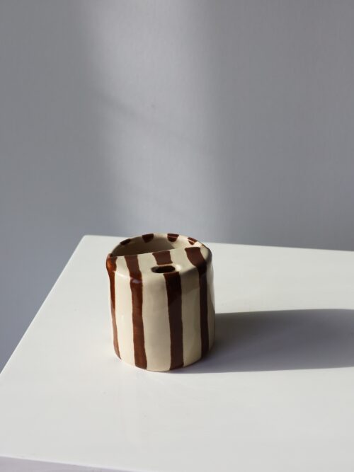 brown beige striped to go mug