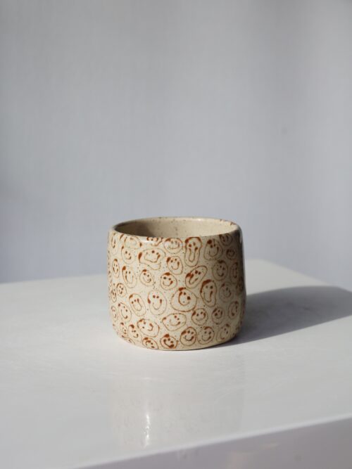 smiley speckled cappuccino cup