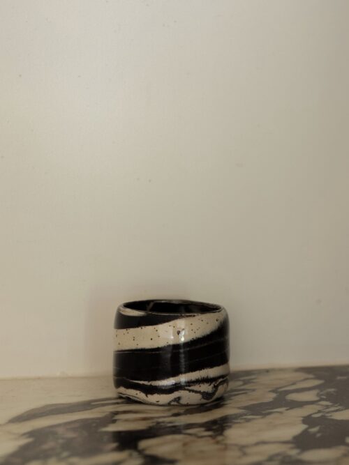 black beige speckled cappuccino cup
